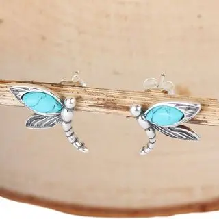 Turquoise Dragonfly Sterling Silver Earrings