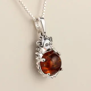 Sterling Silver Honey Baltic Amber Hedgehog Pendant