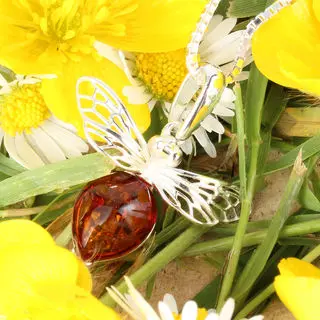 Baltic Amber Bee Pendant Sterling Silver