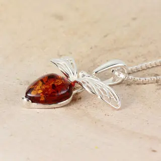 Sterling Silver Honey Amber Bee Pendant