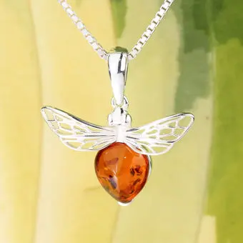 Honey Baltic Amber Sterling Silver Bee Pendant