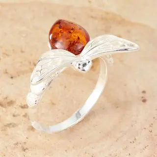 Baltic Amber Bee Ring With Flower Design