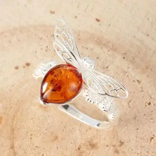 Honey Baltic Amber Set Bee Ring