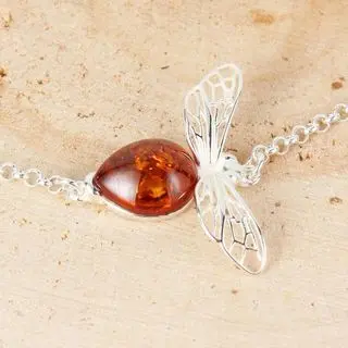 Baltic Amber Sterling Silver Bee Bracelet