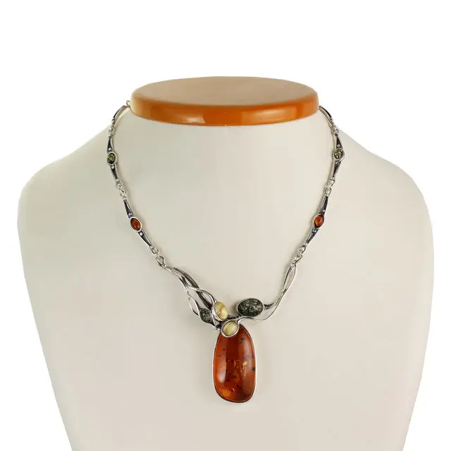 Multi Colour Handmade Baltic Amber Sterling Silver Necklace