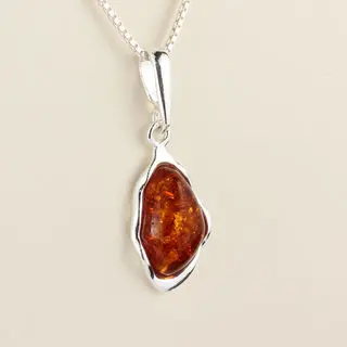 Sterling Silver Wavy Edge Baltic Amber Pendant