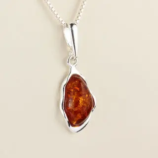 Wavy Edge Honey Baltic Amber Sterling Silver Pendant