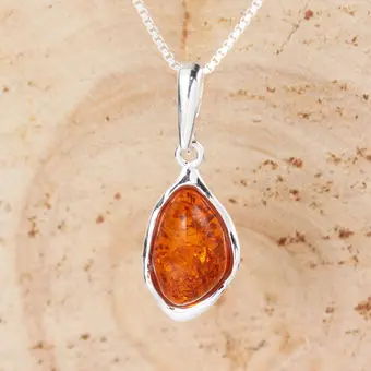 Wavy Edge Honey Baltic Amber Sterling Silver Pendant  Wavy Edge Honey Baltic Amber Sterling Silver Pendant