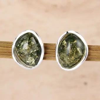 Green Baltic Amber Wavy Edge Sterling Silver Earrings Green Baltic Amber Wavy Edge Sterling Silver Earrings