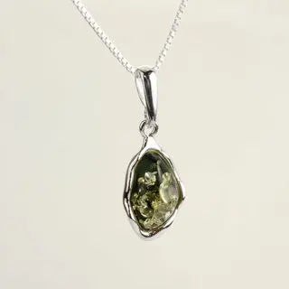 Wavy Edge Sterling Silver Green Baltic Amber Pendant 