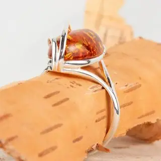 Double Wrap Over Design Honey Baltic Amber Sterling Silver Ring