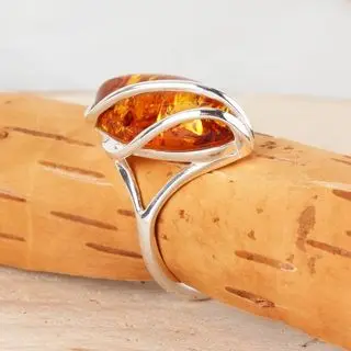Long Oval Honey Baltic Amber Ring