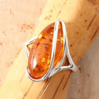 Honey Baltic Amber Wrap Over Sterling Silver Ring