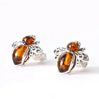 Honey Bee Baltic Amber Jewellery Stud Earrings