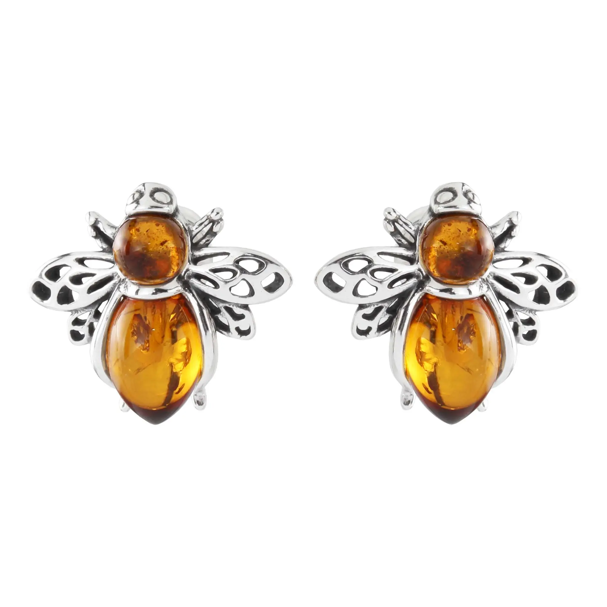 SilverAmber Orecchini A Bottone In Ambra Baltica E Argento 925 - Rotondi, Classici, Fatti A Mano, Con Confezione Regalo