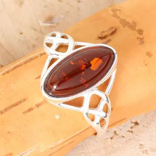 Celtic Sterling Silver Ring Set With Honey Baltic Amber