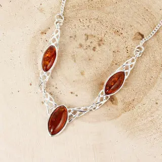 Celtic Sterling Silver Honey Baltic Amber Necklace