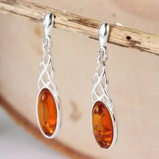 Sterling Silver Honey Baltic Amber Celtic Earrings