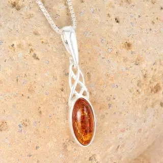 Honey Baltic Amber Celtic 925 Sterling Silver Pendant