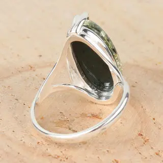 Silver Green Baltic Amber Wrap Over Ring