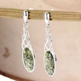 Celtic Sterling Silver Amber Earrings