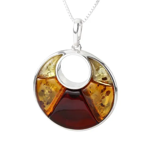 Sterling Silver Baltic Amber Disc Pendant