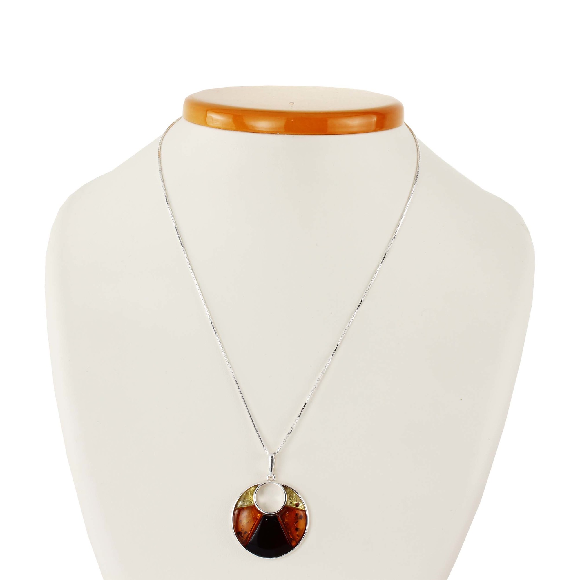 Multicoloured Baltic Amber Sterling Silver Disc Pendant