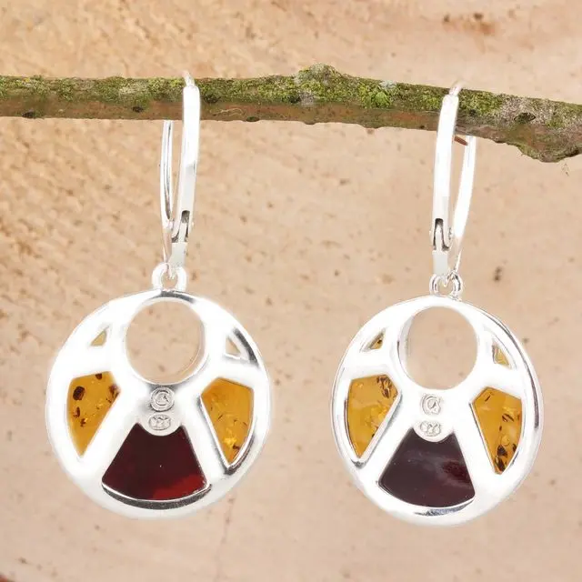 Reverse of Baltic Amber Disc Earrings