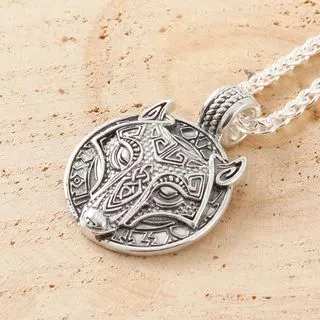 Fenrir Wolf Silver Pendant