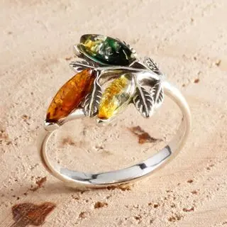 Baltic Amber Leaves Ring Sterling Silver