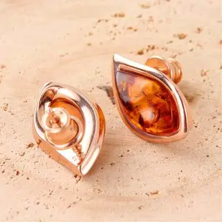 Rose Gold Plated Honey Baltic Amber Earrings
