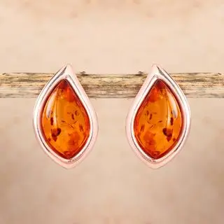 Teardrop Honey Baltic Amber Sterling Silver Rose Gold Plated Earrings