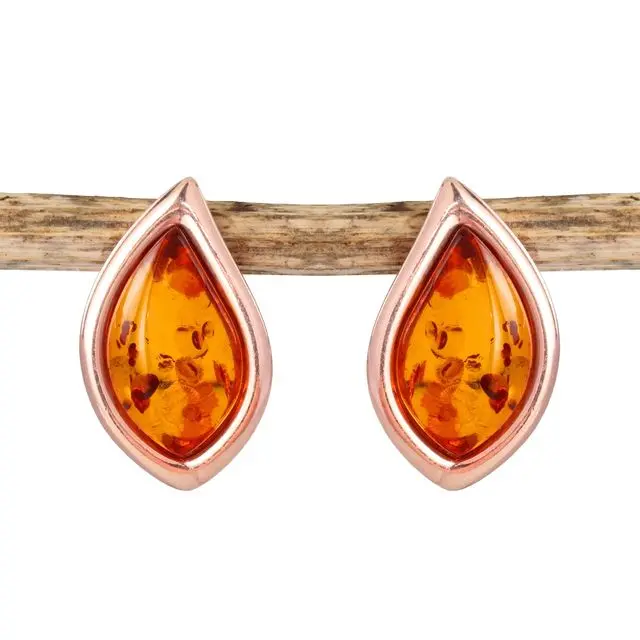 Rose Gold Plated Baltic Amber Stud Earrings