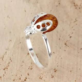 Ladybird Sterling Silver Baltic Amber Ring