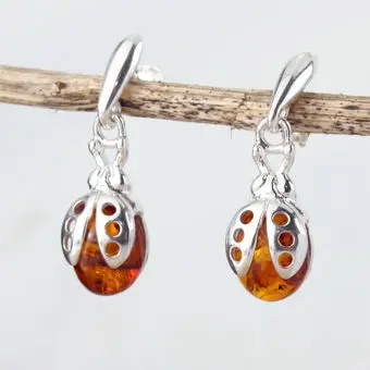 Ladybird Sterling Silver Baltic Amber Drop Earrings Ladybird Sterling Silver Baltic Amber Drop Earrings