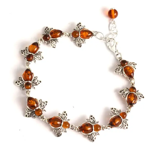 Baltic Amber Bee Sterling Silver Bracelet