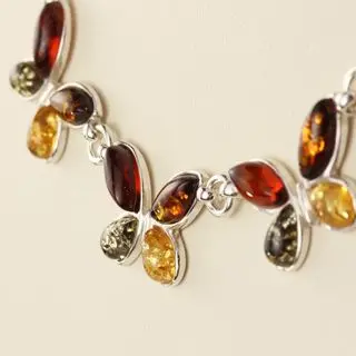 Sterling Silver Butterfly Amber Necklace