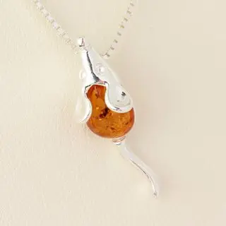Amber Mouse Sterling Silver Pendant