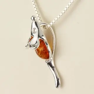 Sterling Silver Honey Baltic Amber Mouse Pendant