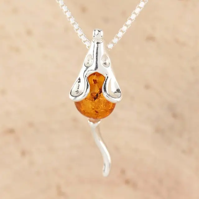 Sterling Silver Mouse Amber Necklace