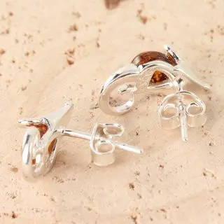 Sterling Silver Mice Honey Baltic Amber Stud Earrings