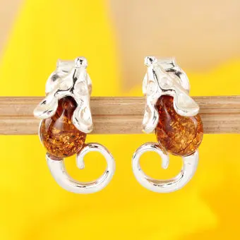 Tiny Mice Sterling Silver Baltic Amber Earrings Tiny Mice Sterling Silver Baltic Amber Earrings