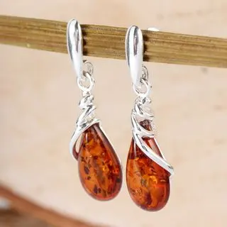Baltic Amber Spiral Sterling Silver Drop Earrings