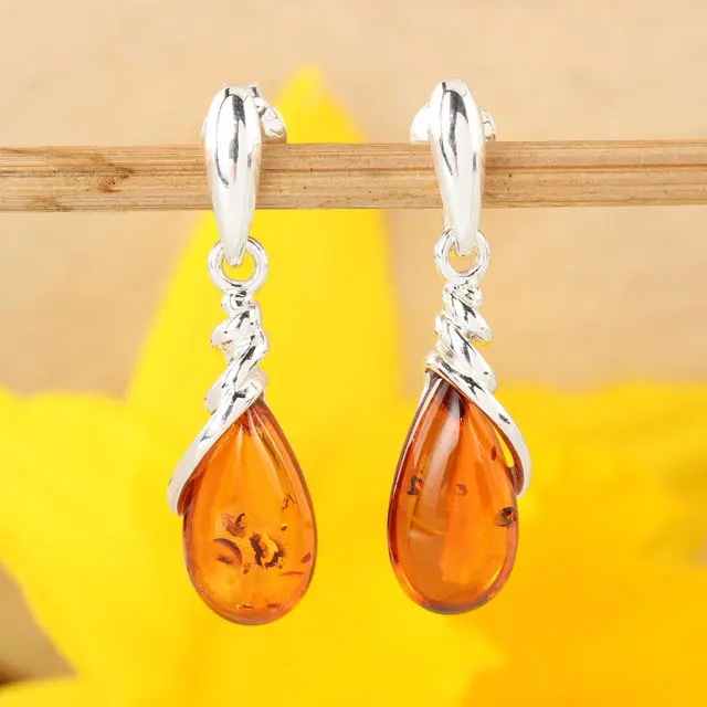 Honey Baltic Amber Sterling Silver Drop Earrings