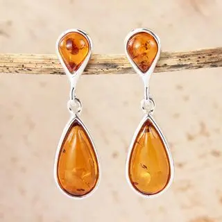 Amber Pear Drop Sterling Silver Earrings