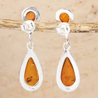 Honey Baltic Amber Sterling SIlver Pear Drop Earrings