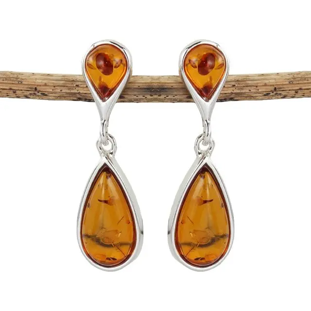 Sterling Silver Honey Baltic Amber Drop Earrings