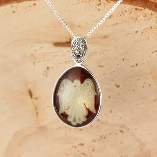 Cherry Baltic Amber Hand Carved Angel Pendant