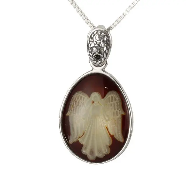 Sterling Silver Cherry Amber Angel Pendant