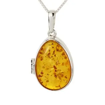 Double Sided Baltic Honey Amber Locket Sterling Silver